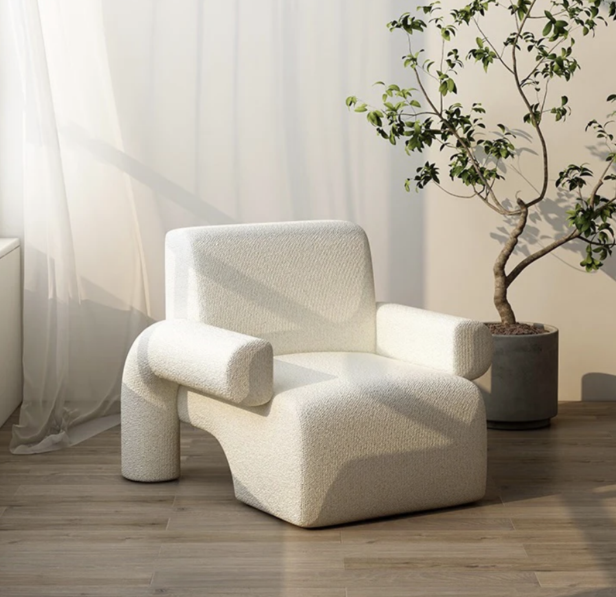 Arm chair with ergonic arms in White Boucle Teddy Sherpa Material